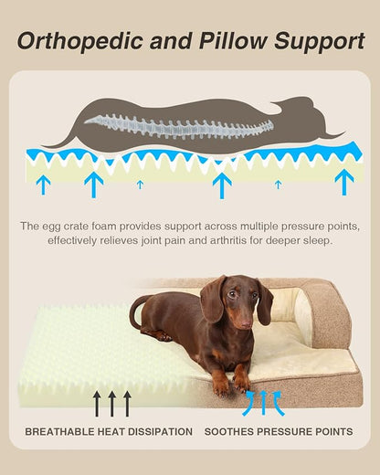 KSIIA Washable Dog Bed Medium Size Senior Dog, Orthopedic Warm Soft Pets Sofa Waterproof Pet Couch with Sides, Non-Slip and Egg-Crate Foam Beds with Removable Cover, 29x18Inch, Brown