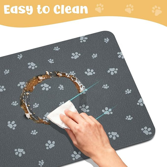 Dog Food Mat, Diatom Ooze Cat Water Mats Non Slip for Floors Waterproof and Water Absorption, Easy to Clean-Dog Paw (15.5" H*23.5" L)