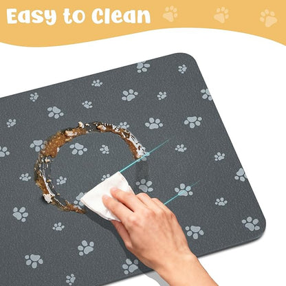 Dog Food Mat, Diatom Ooze Cat Water Mats Non Slip for Floors Waterproof and Water Absorption, Easy to Clean-Dog Paw(12" H*15.5" L)