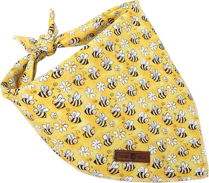 Lionet Paws Spring Summer Bee Dog Bandana Washable Cotton Handkerchief Scarf Triangle Yellow Bandana for Small Medium Dogs Girl Boy
