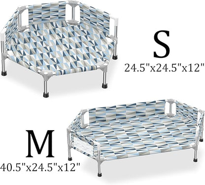 Elevated Dog Bed with Guardrail, Cooling Outdoor Pet Cot with 3-Sided Fence，Raised Dog Cot with 6-Metal Frame (Small)