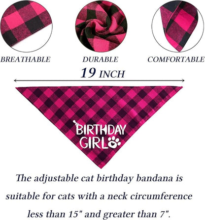 STMK Cat Birthday Decorations, Cat Birthday Hat with Numbers Bandana Bow Tie Collar Banner for Cats Kittens Outfits (Pink)