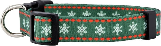 Native Pup Christmas Dog Collar- Winter Holiday Collars for Pets- Xmas Gift for Puppy- Santa, Reindeer, Snowman, Candy Cane, Red Green- Girl Boy- Small, Medium, Large Breeds (Green Snowflake, Large)