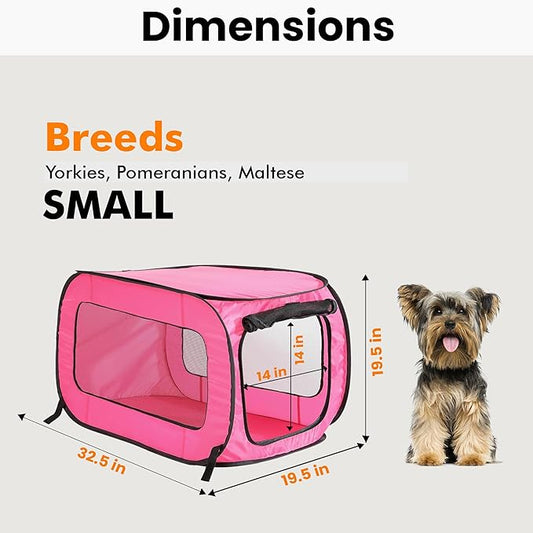 Beatrice Home Fashions Portable, Collapsible, Pop Up Kennel Travel Cat and Dog Crate, 32.5" L x 19.5" W x 19.5" H, Fuchsia