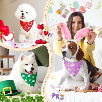 Weewooday 50 Pcs Holiday Dog Bandanas Bulk for Valentine's & St. Patrick's Day, Easter Happy Birthday Summer Soft Bibs Adjustable Triangle Bandana for Small Medium Large (25.6 x 17.7 x 17.7 Inch)