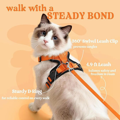 rabbitgoo Cat Harness and Leash for Walking, Escape Proof Soft Adjustable Vest Harnesses for Cats, Easy Control Breathable Reflective Strips Jacket, Orange, M
