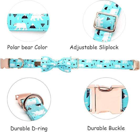 Dog Collar, Bow Dog Collar Blue Bear Pattern Pet Collar Dog Cute Bow Tie Soft Girl Boy Dog Collars with Metal Buckle for Small Dogs