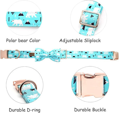 Dog Collar-Bow Dog Collar Blue Bear Pattern Pet Collar Dog Cute Bow Tie Soft Girl Boy Dog Collars with Metal Buckle Wonderful Gift for X-Small Puppy