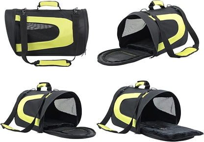 EliteField Deluxe Soft Pet Carrier (3 Year Warranty, Airline Approved), Multiple Sizes and Colors Available (20" L x 11" W x 11" H, Black+Lemon Green)
