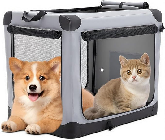 DUMOS Dog Crate 24 Inch Travel Cat Pet Carrier for Small Dog, Portable Foldable Soft Pet Airline Approved Crate with Storage Bag & Washable Pad for Indoor Outdoor Dog Kennel Carrier (S-30lbs, Grey)