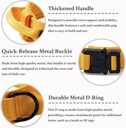 Tactical Dog Collar, Adjustable Military Training Nylon Dog Collar with Control Handle and Heavy Quick-Release Metal Buckle for Small Medium Large Dogs, Yellow S