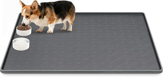 Lanstics Dog Food Mat, 42" x29" Large Silicone Mat Dog Feeding Mat with Raised Edge Non-Slip Pet Feeding Mat for Food and Water Bowl, Easy to Clean, Floor Protection (Dark Gray)