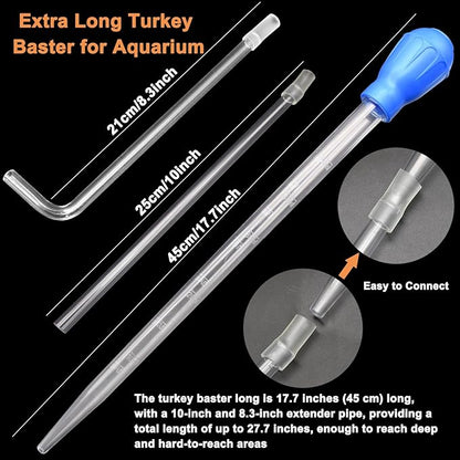 Extra Long Turkey Baster for Aquarium, 27.7 Inch Aquarium Coral Feeder, 50ml Aquarium Water Changer Siphon with 2 Pieces Extension Tubes for Fish Tank Cleaning