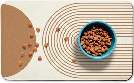 Dog Food Mats for Floors Waterproof, Cat Water Bowl Mats Pet Feeding Absorbent Mat Placemats for Food and Water Beige Bohemia 24 * 32 inch