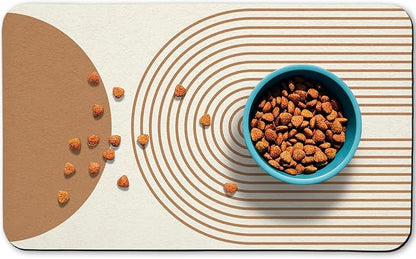 Dog Food Mats for Floors Waterproof, Cat Water Bowl Mats Pet Feeding Absorbent Mat Placemats for Food and Water Beige Bohemia 17 * 30 inch