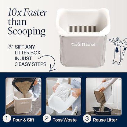 Cat Litter Sifter - SiftEase Sifting Litter Box Cleaner, Large Litter Box Sifter with Bin for Fast & Easy Scoop Free Cleaning and Longer Lasting Litter (2 Pack)