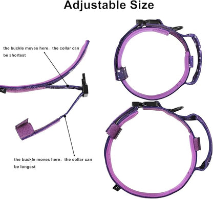 DAGANXI Tactical Dog Collar, Adjustable Military Training Nylon Dog Collar with Control Handle and Heavy Metal Buckle for Medium and Large Dogs, with Patches and Airtags Case (L, Purple Sky)