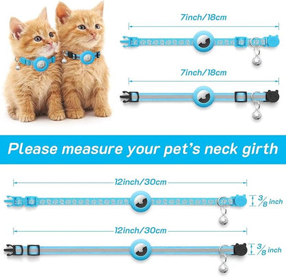 2 Pack Airtag Cat Collar Breakaway with Bell,Reflective Kitten Collar with Apple Airtag Cat Collar Holder,Adjustable 7-12In,Safety Buckle for Girl Boy Cats,Pet Supplies,Accessories,Gifts (Blue)