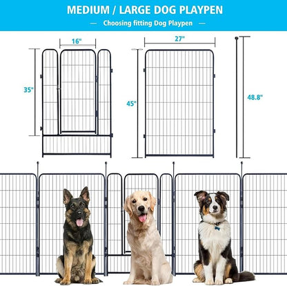 Dog Playpen,Portable Outdoor Dog Fence, Dog Playpen for Large/Medium/Small Dogs, Dog Fences for The Yard,with Doors Foldable Metal (16 Panels, 45 inch)