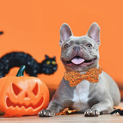 Halloween Dog Collar, Pet Collar Bow Pumpkin Collars Girl Boy Holiday Pet Collar Gift Bow Cute Soft Puppy Collars for Medium Dogs