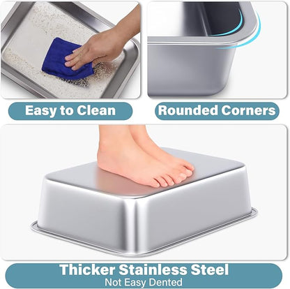 Small Stainless Steel Litter Box 2 Pack,15.7"x11.8"x4" Small Litter Box for Kittens, Easy Clean Non Stick Easy Entry No Smell Metal Litterbox for Kitty/Rabbits