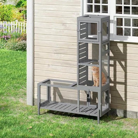 COZIWOW Wooden Cat Play Tunnel with Platforms | Configurable Window Catio | Multi-Combination Extendable Cat Run for Indoor/Outdoor Use | Small Pet Play Enclosure
