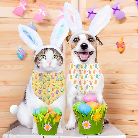 Easter Dog Bandana, 2 Pack Adjustable Holiday Party Pets Rabbit Easter Egg Bandana Triangle Bibs Cat Scarf Set