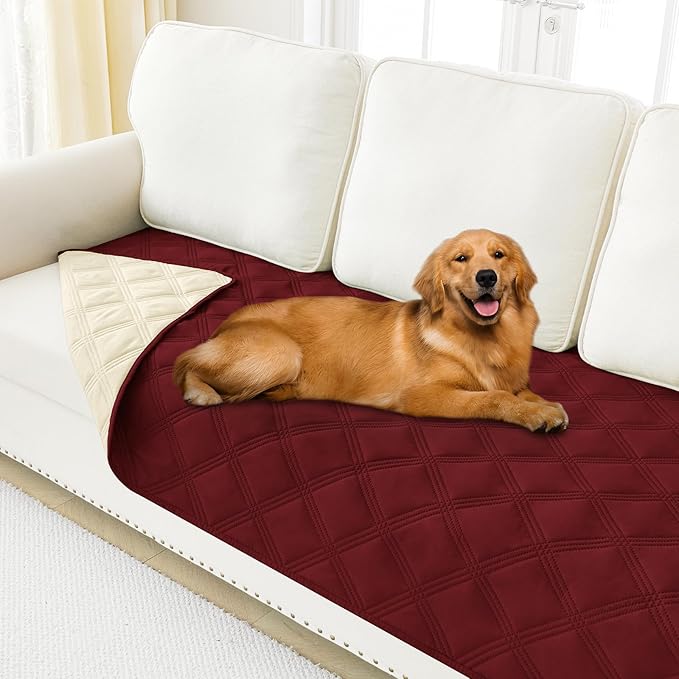 Smiry Waterproof Dog Bed Cover Blanket 40x80, Soft Reversible Pet Blanket, Washable Leakproof Cats Dogs Couch Cover for Sofa, Couch, Furniture, Wine Red/Beige