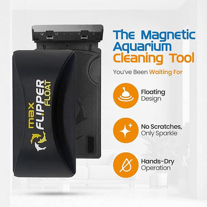 FLIPPER Max Magnetic Aquarium Cleaner – 2-in-1 Flip Scrubber and Scraper, Floating Design for Cleaning Hard-to-Reach Algae and Debris on Glass and Acrylic Tanks up to 3/4" (19mm)