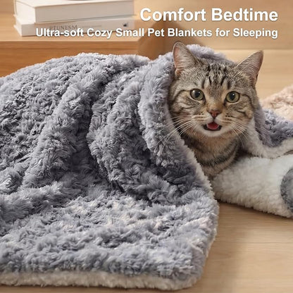 Cat Blanket for Indoor Cats Ultra-Soft Plush Small Blanket Machine Washable Cozy Calming for Kittens Cats Bed Couch Car 21"x18" White