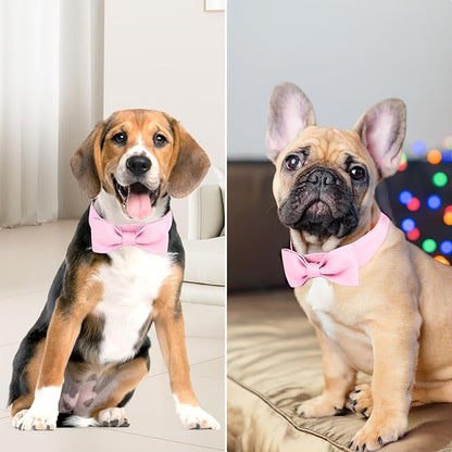 Segarty Dog Bow Tie Collar, Adjustable Pink Bowtie for Small Medium Dogs Neck Girth 10.2-14.2in, Cat Tie Tuxedo Comfortable Cotton Girl Pet Grooming Accessory for Formal Wedding Holiday Birthday Party