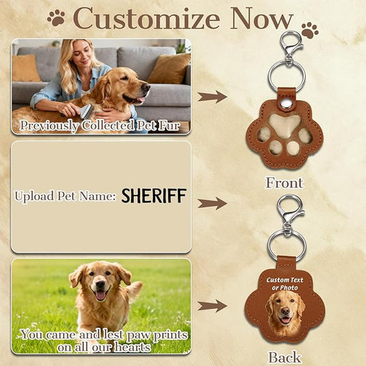 Eunigem Personalized Pet Memorial Gifts for Dogs Cats-Custom Dog Hair Keychain Paw Keychains for Dog Fur-Shaped Leather Keychain,Remembrance Accessory Pet Hair Keepsake for Bag or Key (Color-12)