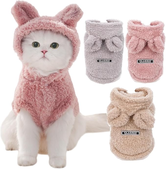 Selena Cat Bunny Ears Costume Cute Dog Kitten Hoodies Sweater Rabbit Ears Puppy Pet Apparel (Large,Pink)