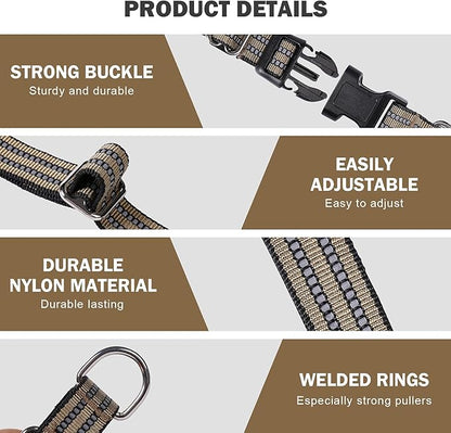 Hikiko Martingale Dog Collars Reflective Nylon Dog Collar with Quick Release Buckle Adjustable Training No Slip Dog Collar (Large, Brown)