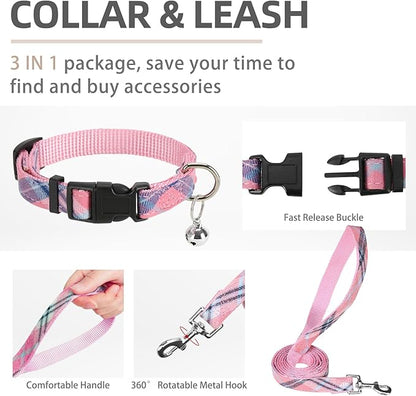 PUPTECK Adjustable Dog Harness Collar and Leash Set Step in No Pull Pet Harness for Small Medium Dogs Puppy and Cats Outdoor Walking Running, Soft Mesh Padded Reflective Vest Harnesses, Pink S