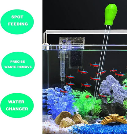 50ml Manual Coral Fish Feeder/Water Changer/Waste Remover with 2pcs Extension Pipes, Fecsam 17.7inch Aquarium Clean Tool for Fish Tank Cleaning, Aquatic Pipette Dropper, Gravel Cleaner Siphon