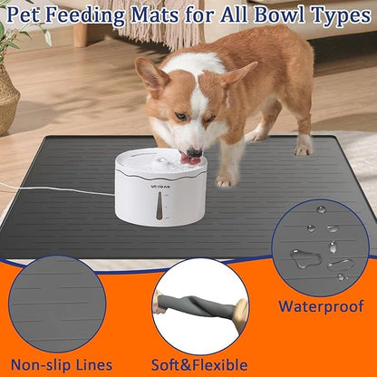 XXXXL Largest Pet Food Mat, 51.2"x25.6"(130cmx65cm) Silicone Dog Mats for Food and Water, Nonslip Pet Feeding Mats for Floors,Dog Cat Bowl Mat with Raised Edges, Dark Gray
