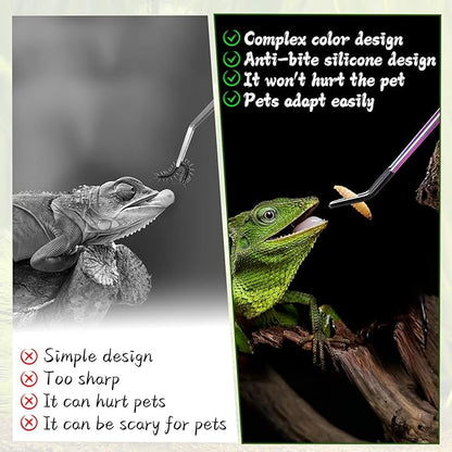 OLIISS Stainless Steel Reptile Feeding Tongs with Rubber Tip - 10.6" Straight & Curved Tweezers for Aquariums & Crafts - Feeder Tools for Bearded Dragons & Lizards - Terrarium Tank Supplies - 2 Pack