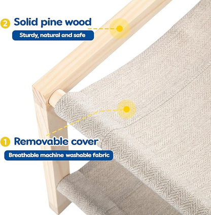 Cat Hammock, Double Layer Wooden Bed for Indoor Cats, 2 Tier Elevated Cat Bed with Breathable & Washable Covers, Sturdy Natural,20 x 16.5 x 13 Inch