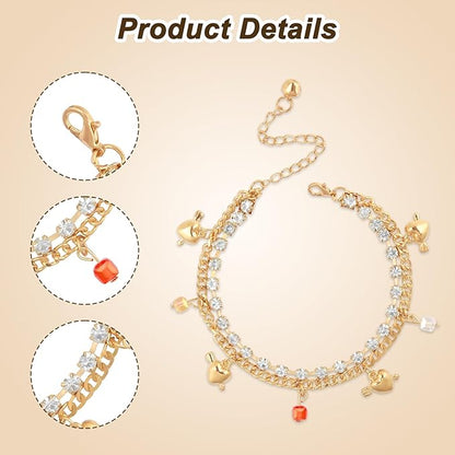 HOWWFALY Dog Collar and Cat Chain Necklace Stainless Steel Adjustable 18K Gold Heart-Shaped Rhinestone Necklace with Bell Accessory for Small Pets Cats Kitten Puppy