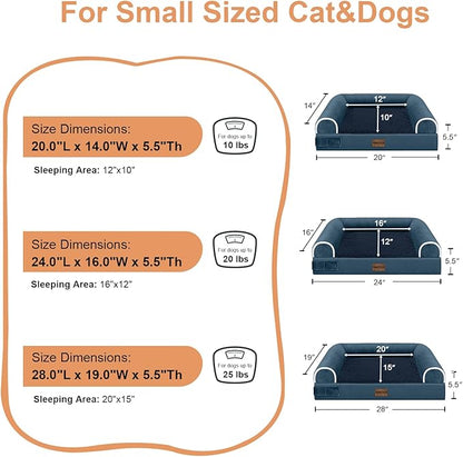 Small Dog Bed Orthopedic Washable: Beds Bolster Small Sized Dogs Bed Egg Crate Foam Couch Sofa Waterproof with Removable Cover - Navy Blue