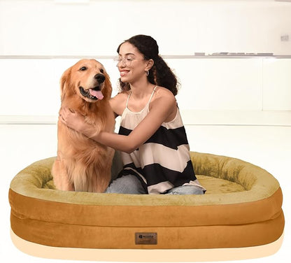 Orthopedic Waterproof Large Dog Bed: Memory Foam Washable Dog Bed with Bolsters - XL Removable Washable Cover for Medium Large Sized Pet - Non-Slip Bottom - Orange