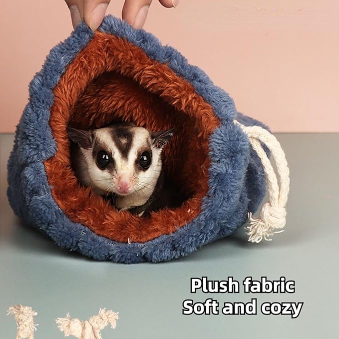Sugar Glider Bonding Pouch - Soft Sleeping Pouch with Breathable Vent & Drawstring Portable Travel Bag Small Animal Carrier for Sugar Glider Squirrel Hamster Rats Hedgehog Bird Parrot (Blue)
