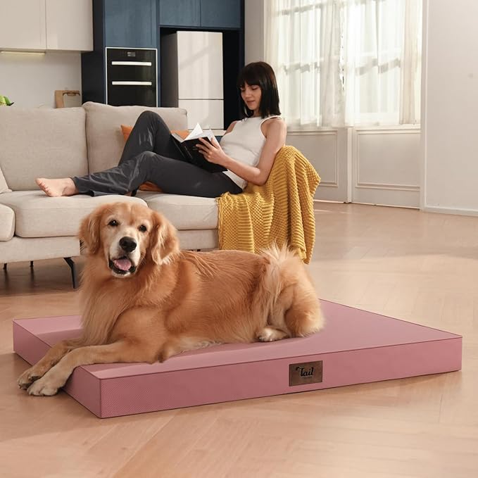 Outdoor Dog Bed for Small Dogs & Cats, Waterproof Dog Crate Mat Orthopedic Egg Crate Foam with Washable Removable Oxford Cover, Pink