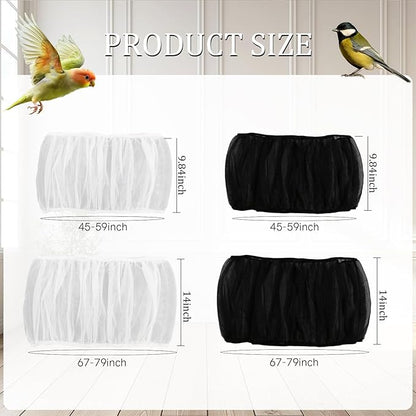 4 PCS Bird Cage Cover, Universal Bird Cage Seed Catcher, Adjustable Elastic Band Stretchy Skirts Mesh Cover, Reusable for Round and Square Cages (M, XL, Black, White)