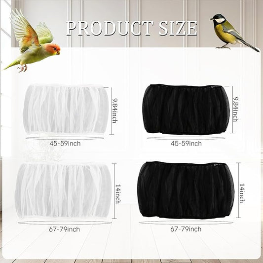 4 PCS Bird Cage Cover, Universal Bird Cage Seed Catcher, Adjustable Elastic Band Stretchy Skirts Mesh Cover, Reusable for Round and Square Cages (M, XL, Black, White)