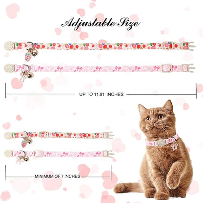 Unique Style Paws Pink Flower Kitten Collars,Cute Pink Bow Cats Collar with Bell,Kitten Collar Breakaway Buckle with Heart Pattern,Adjustable Flower Cat Collars,Ideal Gift for Boy Girl Cats