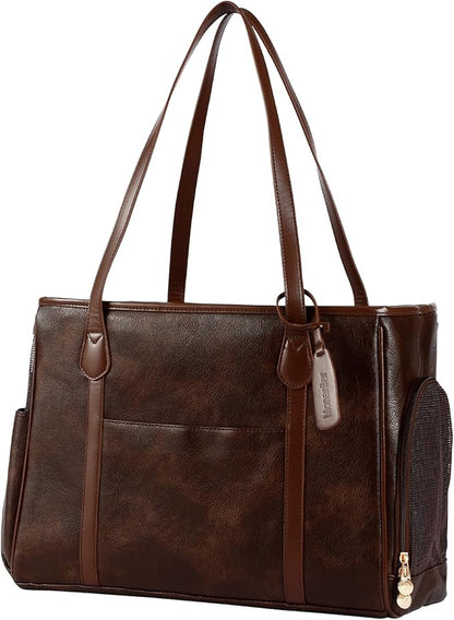 Stylish Dog Purse Carrier, Leather Pet Carrier Bag for Small Dogs Cats Puppy, Airline Approved Soft-Sided Carrier Coffee