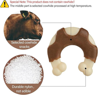 Durable Nylon Dog Bones, 2 Pack Dog Toys for Aggressive Chewers, Beef-Flavored U-Shaped Bone Chew Toys for Largel/Medium/Small Dogs, Teething and Boredom Relief