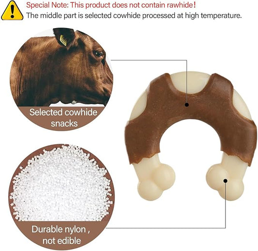 Durable Nylon Dog Bones, 2 Pack Dog Toys for Aggressive Chewers, Beef-Flavored U-Shaped Bone Chew Toys for Largel/Medium/Small Dogs, Teething and Boredom Relief
